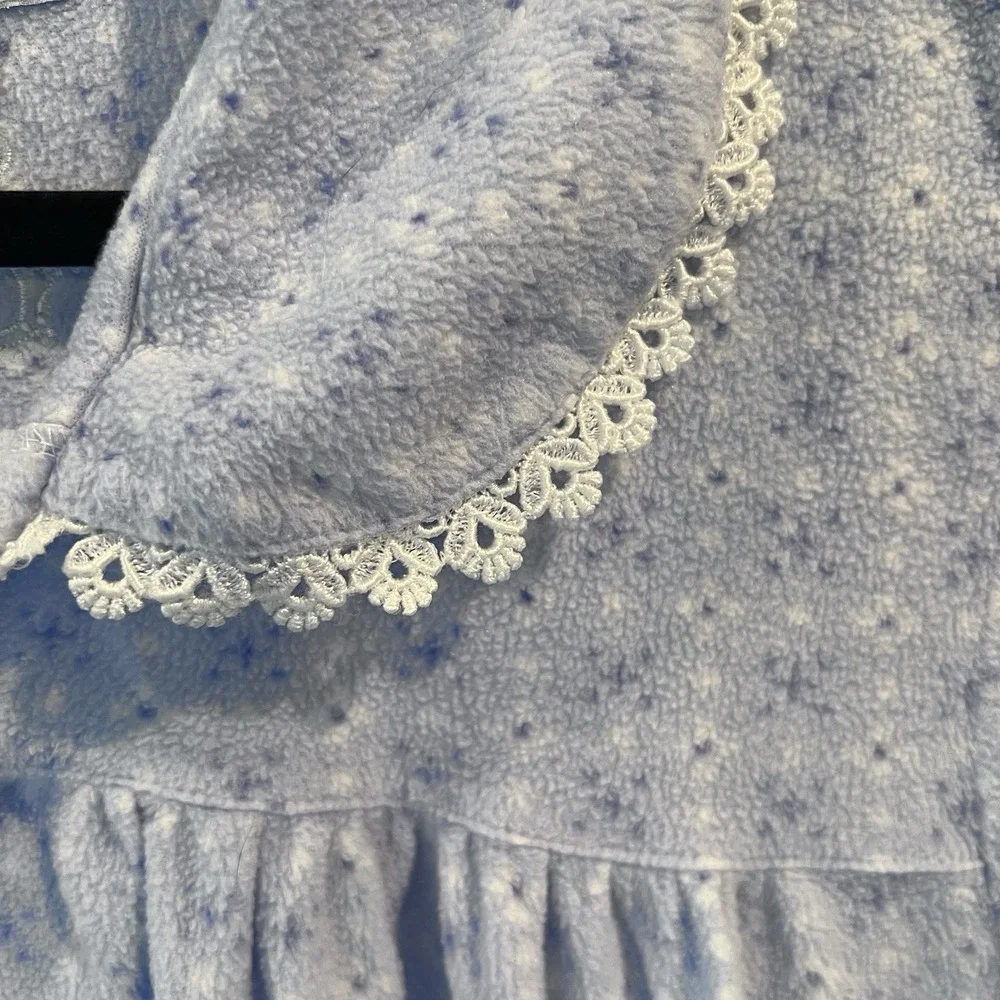 Lanz Of Salzburg Vintage Nightgown Blue White Floral Long Sleeve Lace Trim Sz XL